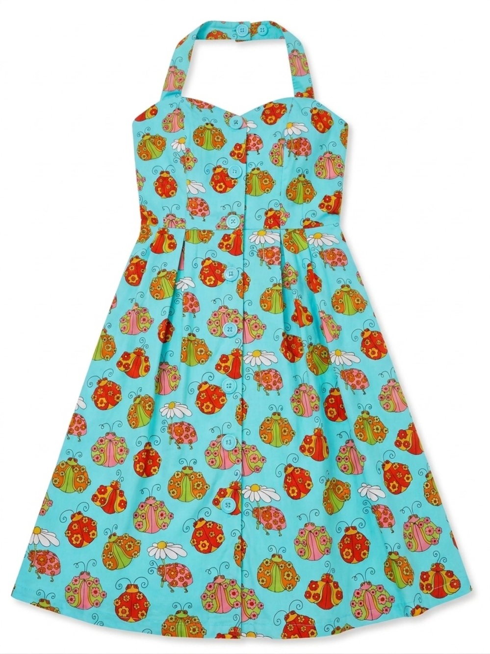 ModCloth Ladybug Print Halter Dress Size Small Retro Novelty A-Line Cottagecore - Picture 2 of 7